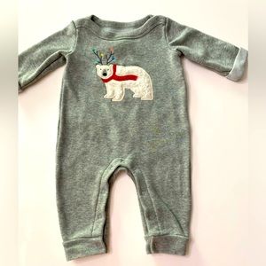 Baby Gap Gray Polar Bear One-Piece Christmas Holiday Warm Outfit 3-6 Months